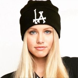 Brandy Melville Black LA Bones Beanie